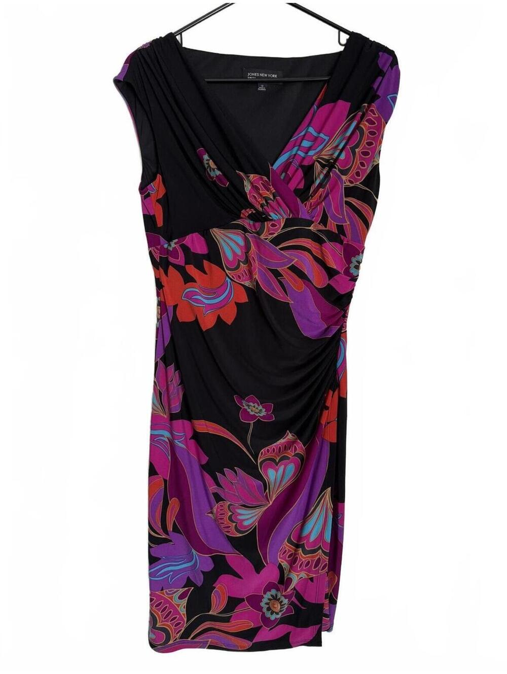 Jones New York Dress Size 10 Floral Coquette Cottage Glam Black Pink Party